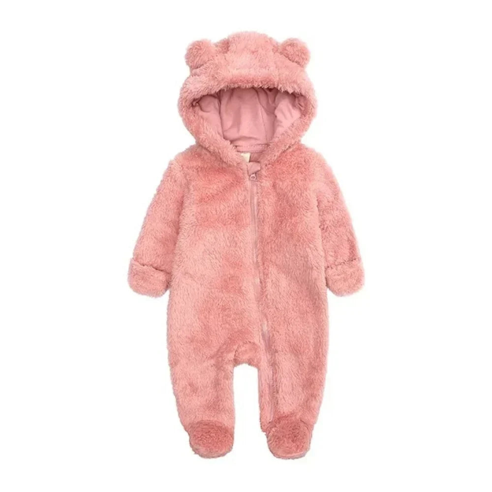 Tedmira | Tuta da neve per neonati in morbido peluche con cappuccio con orecchie da orso e cerniera