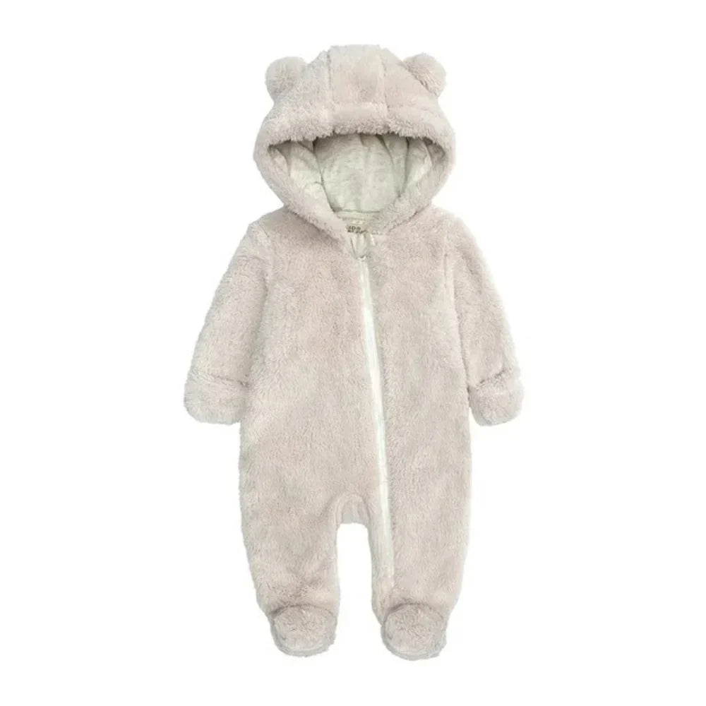 Tedmira | Tuta da neve per neonati in morbido peluche con cappuccio con orecchie da orso e cerniera