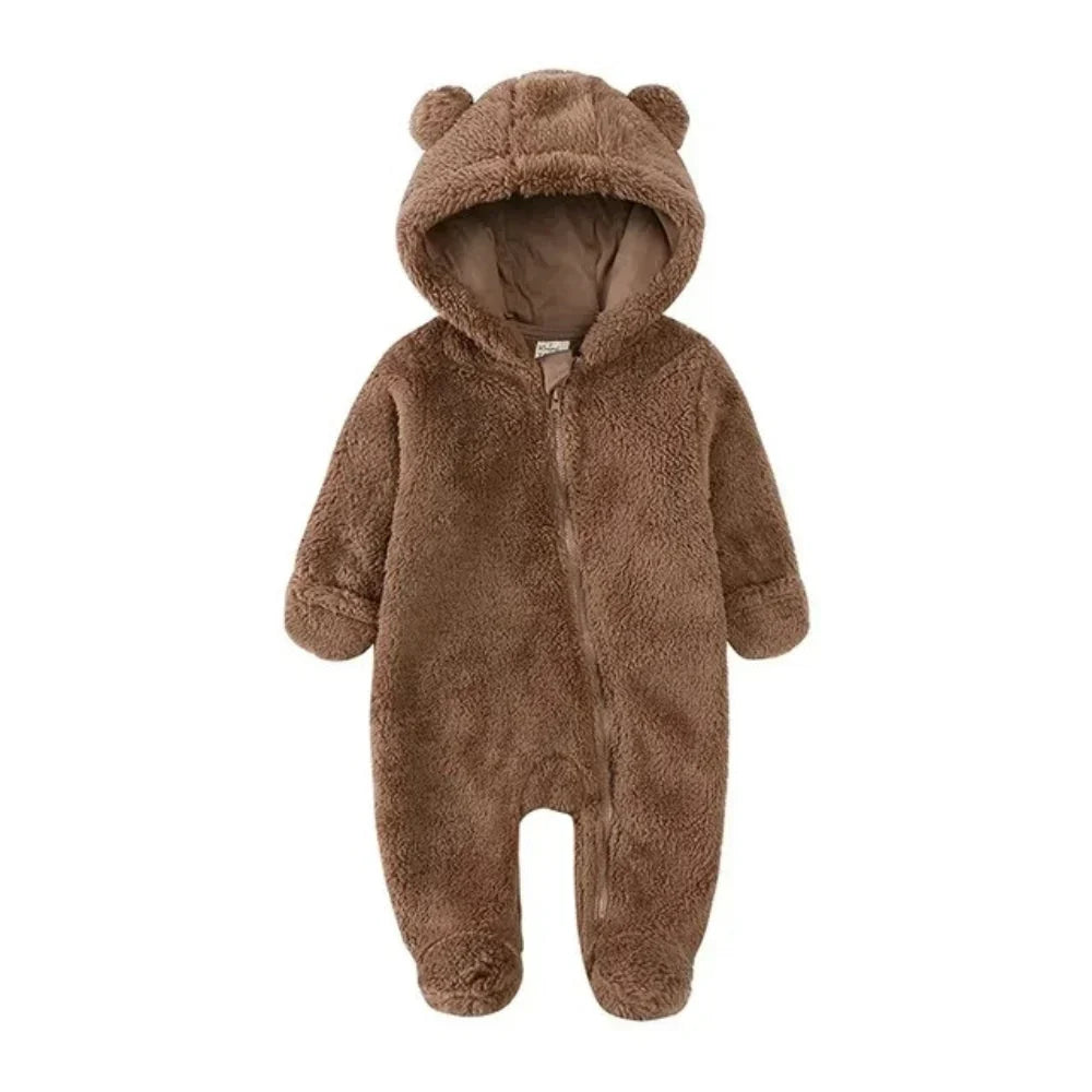 Tedmira | Tuta da neve per neonati in morbido peluche con cappuccio con orecchie da orso e cerniera