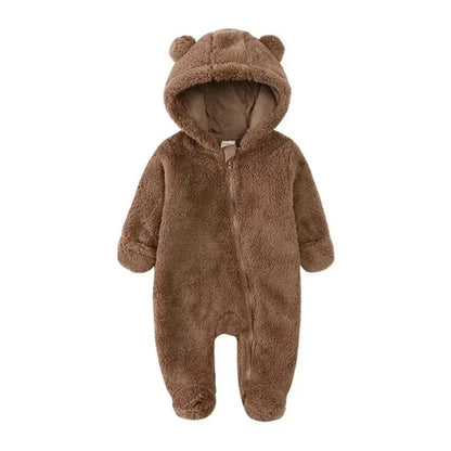 Tedmira | Tuta da neve per neonati in morbido peluche con cappuccio con orecchie da orso e cerniera