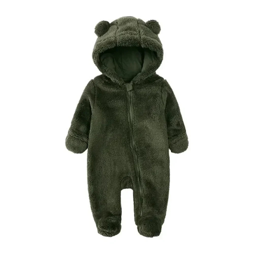 Tedmira | Tuta da neve per neonati in morbido peluche con cappuccio con orecchie da orso e cerniera