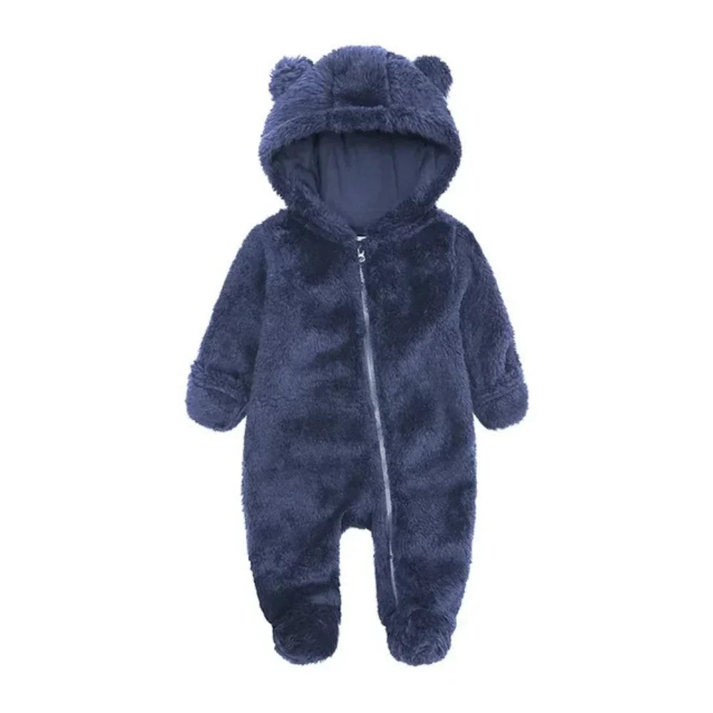 Tedmira | Tuta da neve per neonati in morbido peluche con cappuccio con orecchie da orso e cerniera