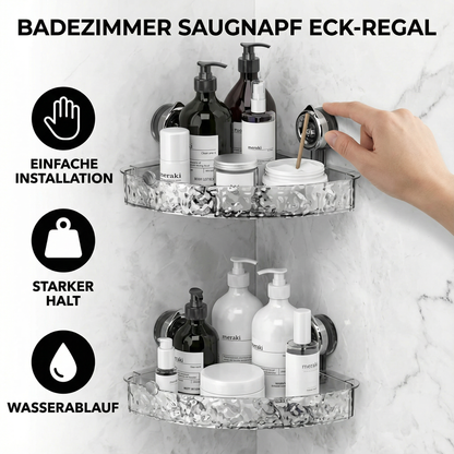 Eckrina | Eckregal fürs Bad mit Saugnapf, 2 Ebenen, ohne Bohren