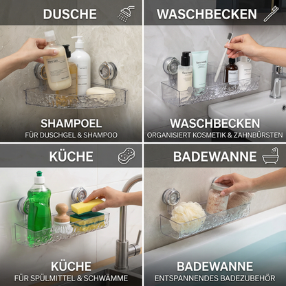 Eckrina | Eckregal fürs Bad mit Saugnapf, 2 Ebenen, ohne Bohren