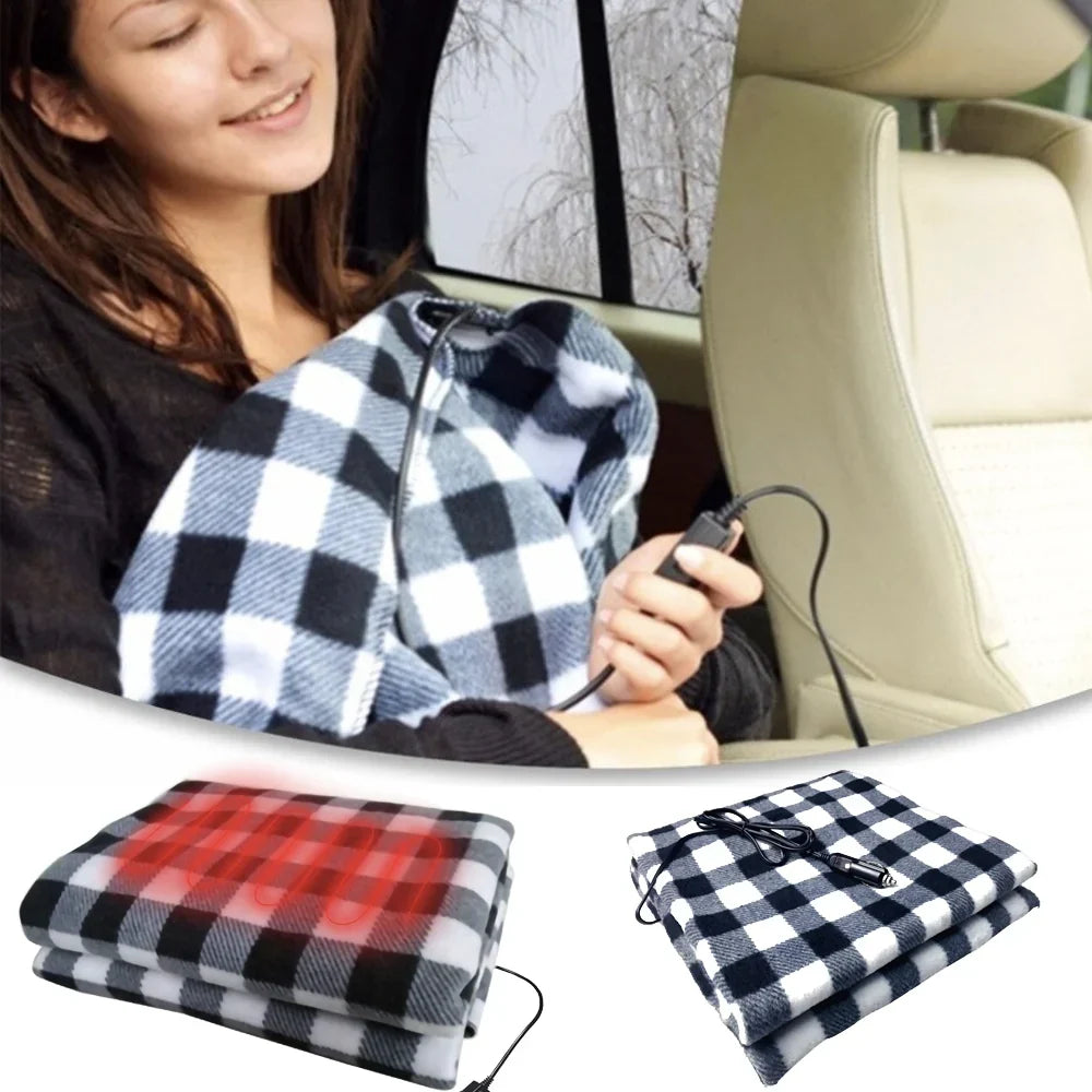 Fleecora | Coperta elettrica per auto 12V in morbido pile, circa 110 x 150 cm