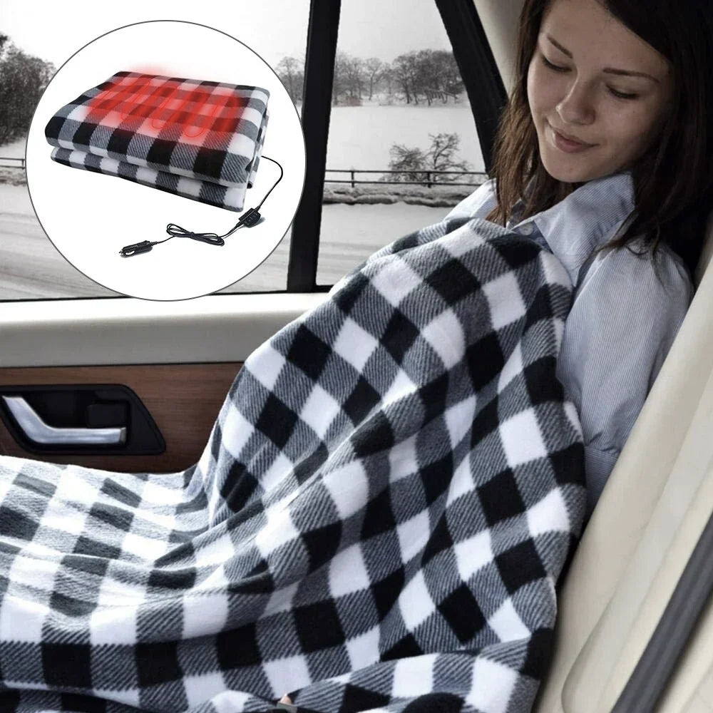 Fleecora | Coperta elettrica per auto 12V in morbido pile, circa 110 x 150 cm