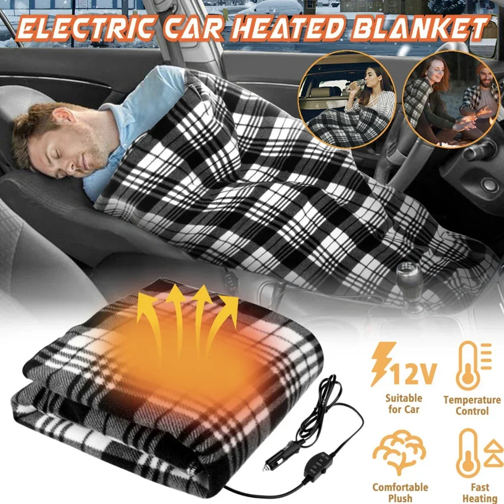 Fleecora | Coperta elettrica per auto 12V in morbido pile, circa 110 x 150 cm