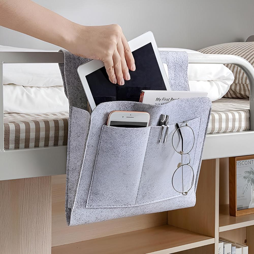Betthütte Filz-Organizer für stilvolle Aufbewahrung | Bett- & Sofa-Tasche mit Fächern für Fernbedienung & Handy | Platzsparend