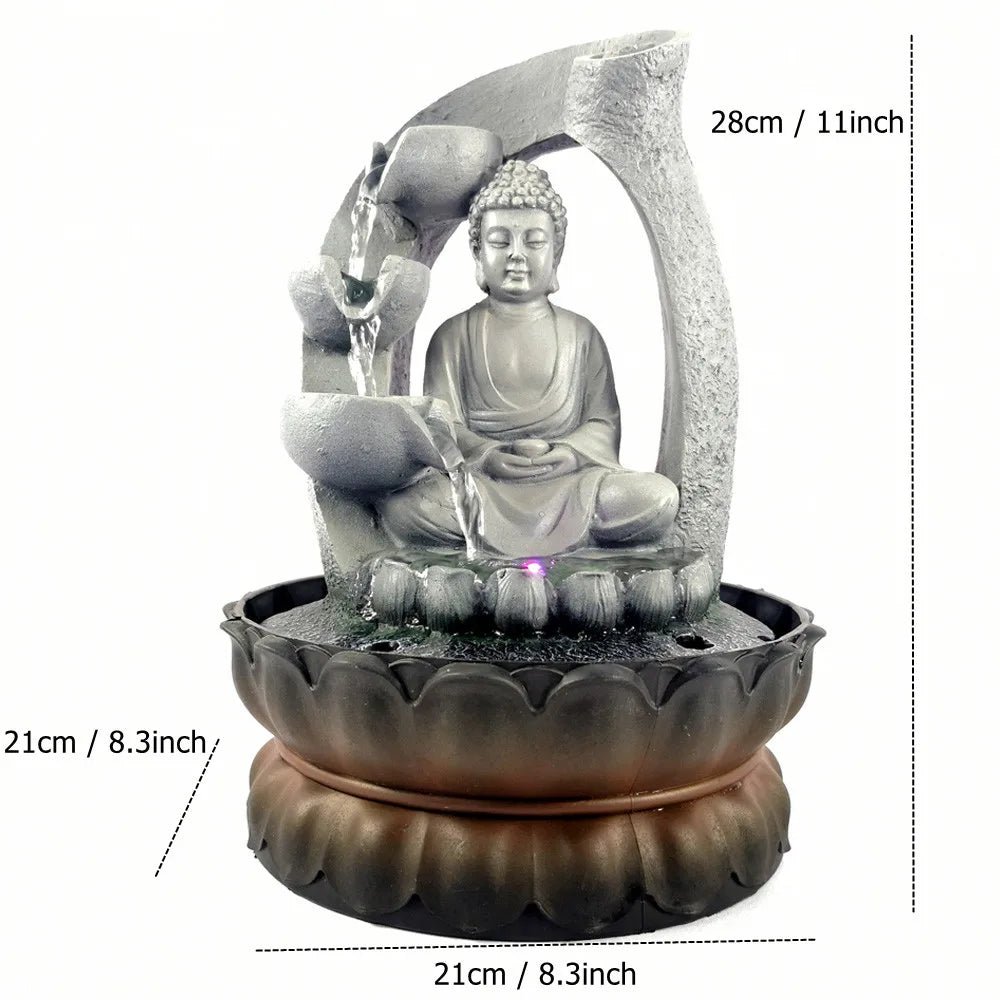 VividSerenity Brunnen | Fontaine de table Bouddha avec éclairage LED pour détente et décoration