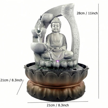 VividSerenity Brunnen | Fontaine de table Bouddha avec éclairage LED pour détente et décoration