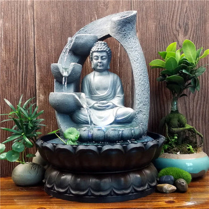 VividSerenity Brunnen | Fontaine de table Bouddha avec éclairage LED pour détente et décoration