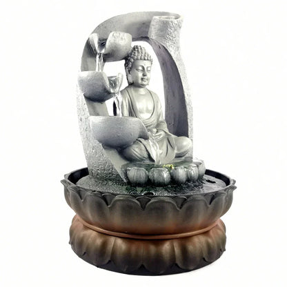 VividSerenity Brunnen | Fontaine de table Bouddha avec éclairage LED pour détente et décoration