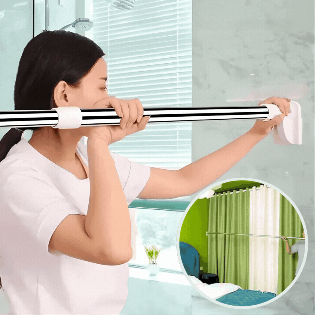 Klemvaro | Barra extensible a presión de acero inoxidable sin taladrar para ducha