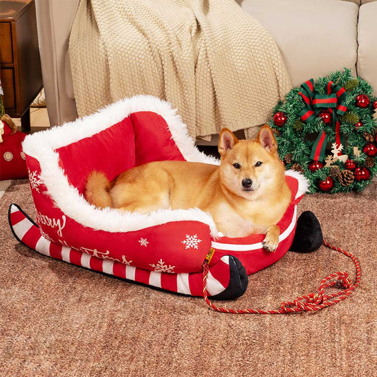 Noeltail | Hundebett im Schlittendesign aus Kristallsamt, rutschfest, S bis L