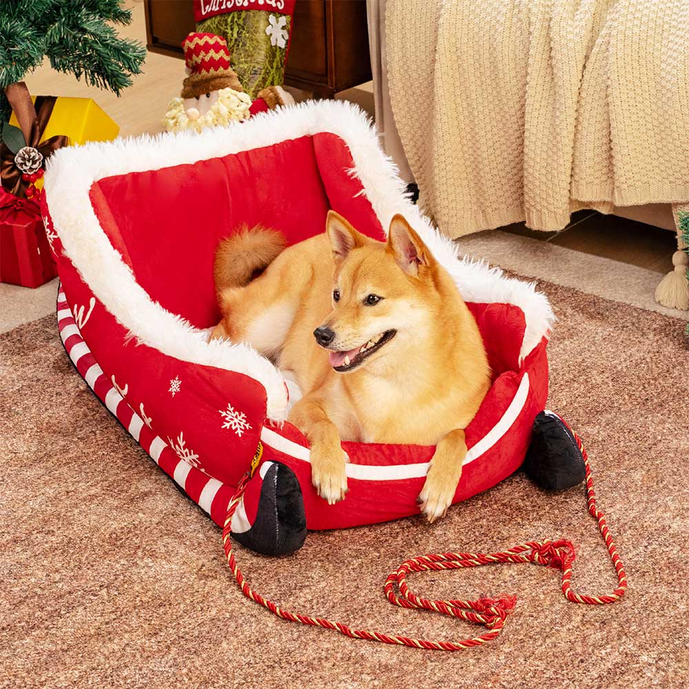 Noeltail | Hundebett im Schlittendesign aus Kristallsamt, rutschfest, S bis L