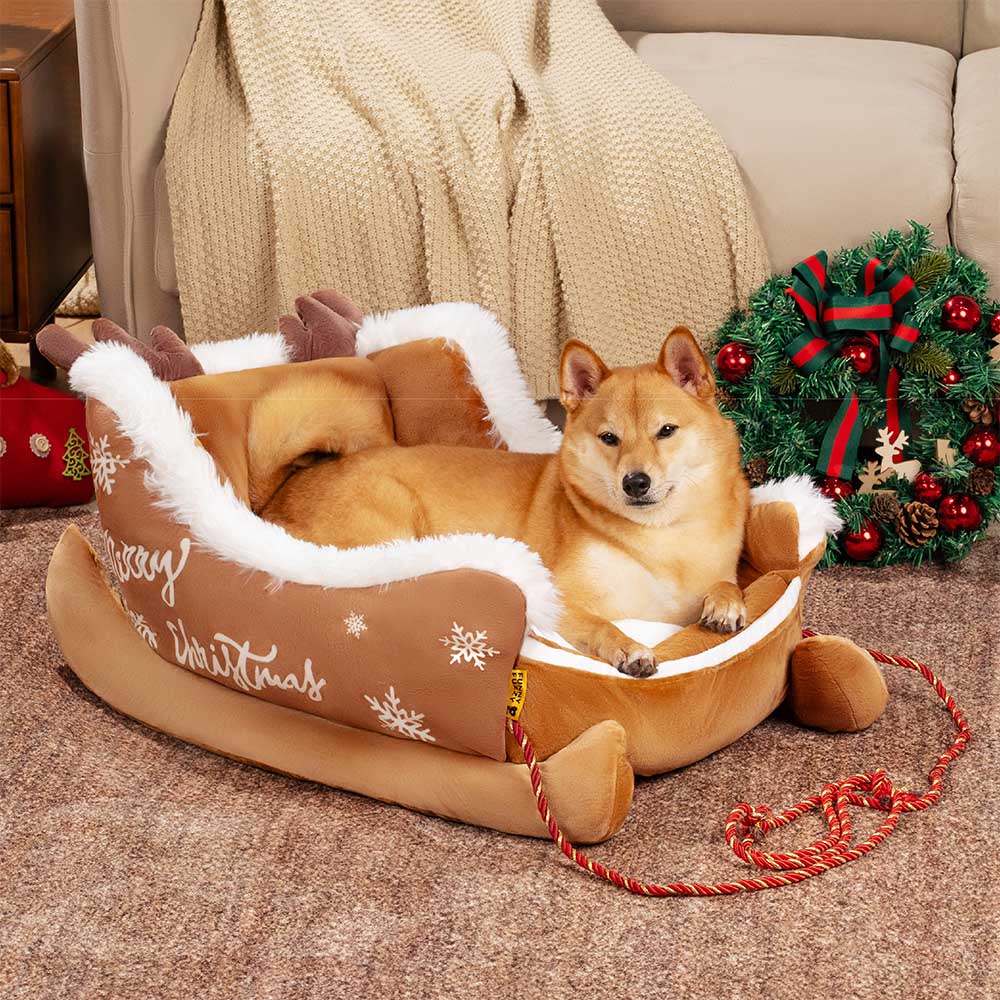Noeltail | Hundebett im Schlittendesign aus Kristallsamt, rutschfest, S bis L