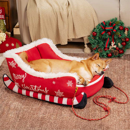 Noeltail | Hundebett im Schlittendesign aus Kristallsamt, rutschfest, S bis L