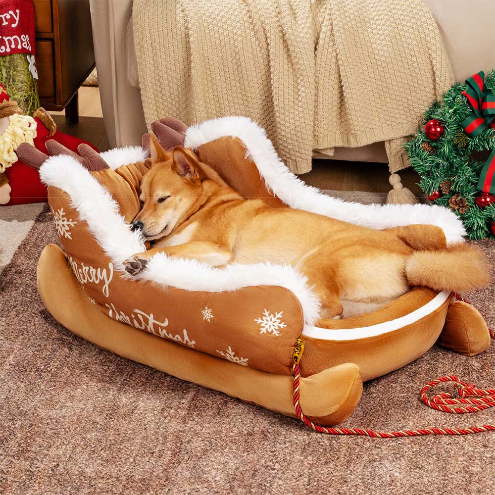 Noeltail | Hundebett im Schlittendesign aus Kristallsamt, rutschfest, S bis L