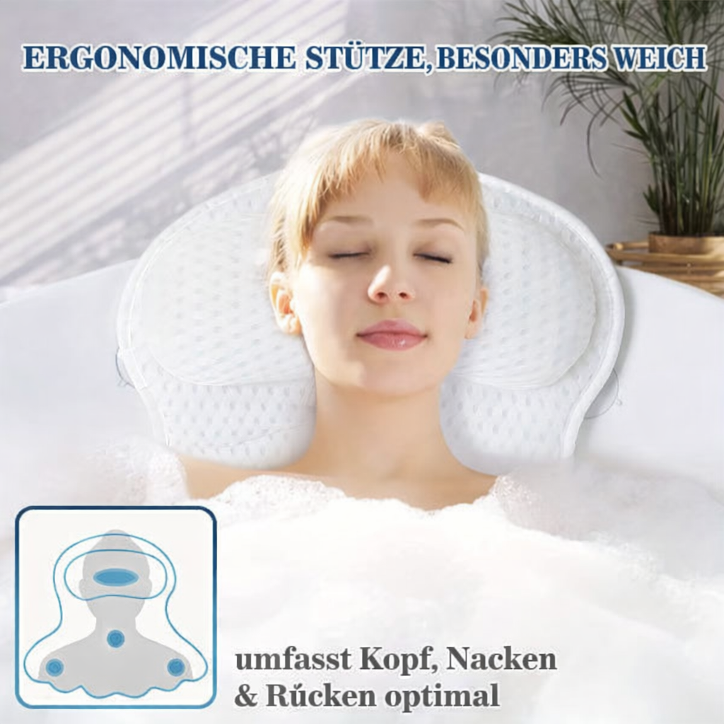 Coussin de bain BathCloud 4D | Coussin ergonomique de soutien pour la nuque et le dos avec ventouses antidérapantes