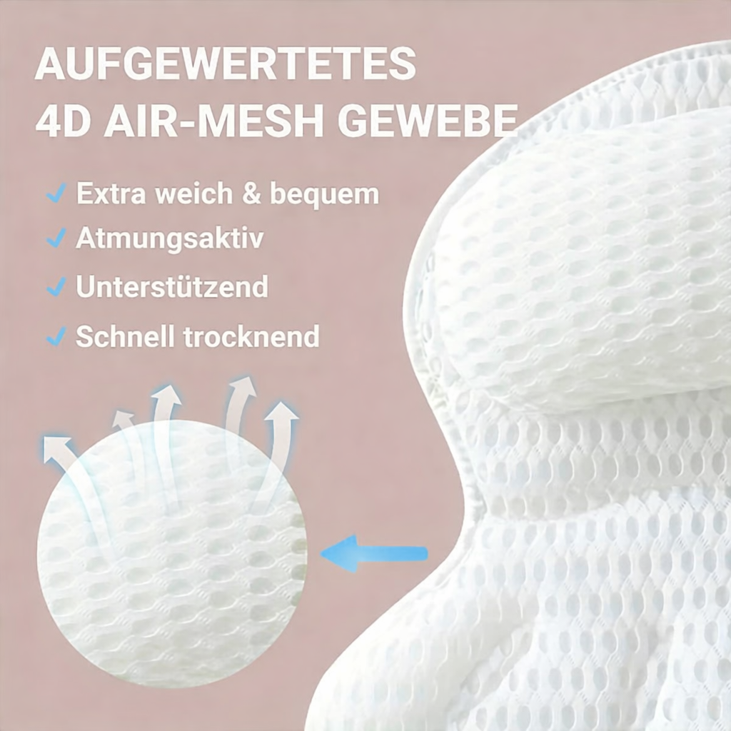 Coussin de bain BathCloud 4D | Coussin ergonomique de soutien pour la nuque et le dos avec ventouses antidérapantes