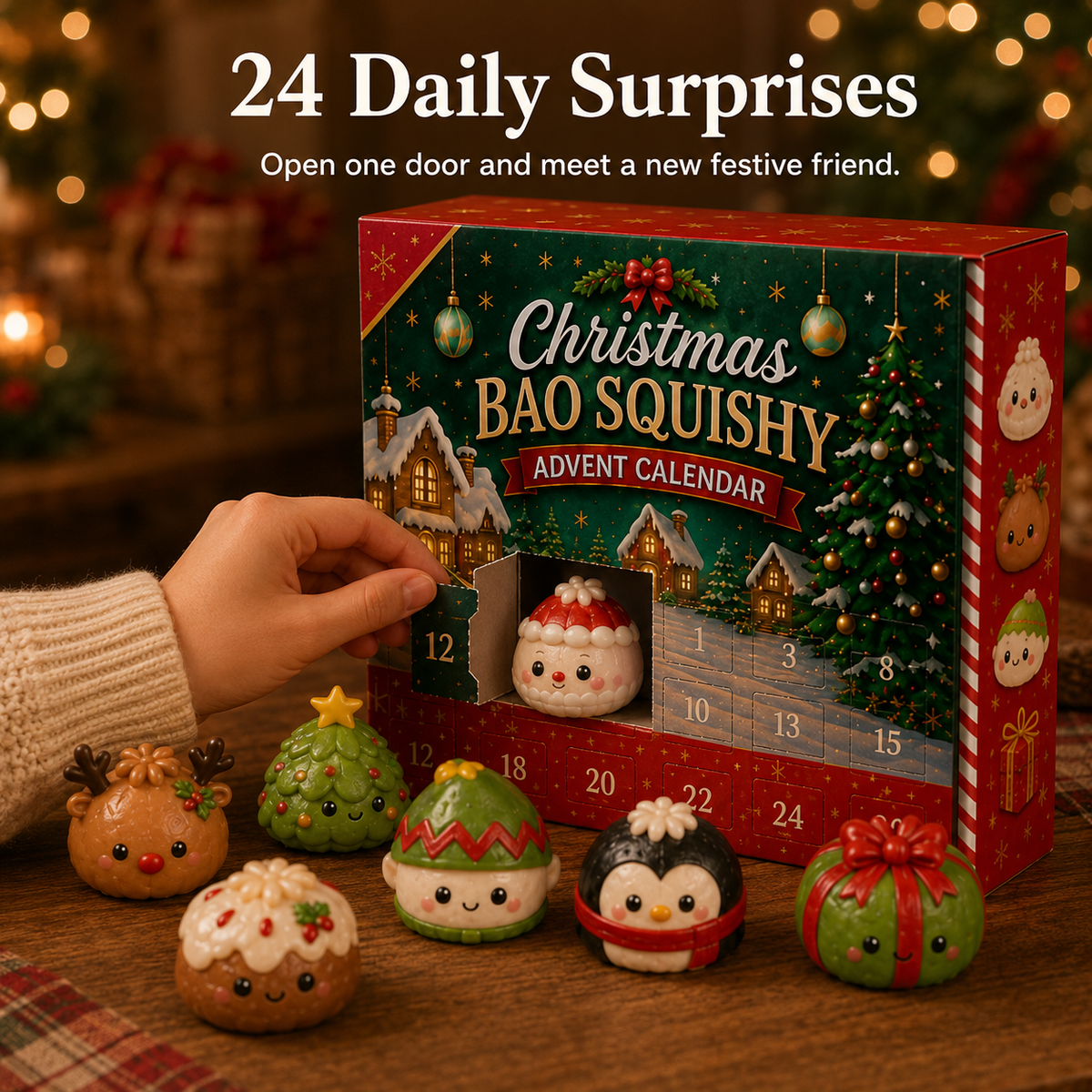 Baomira | Calendario de Adviento squishy con 24 figuras bao navideñas