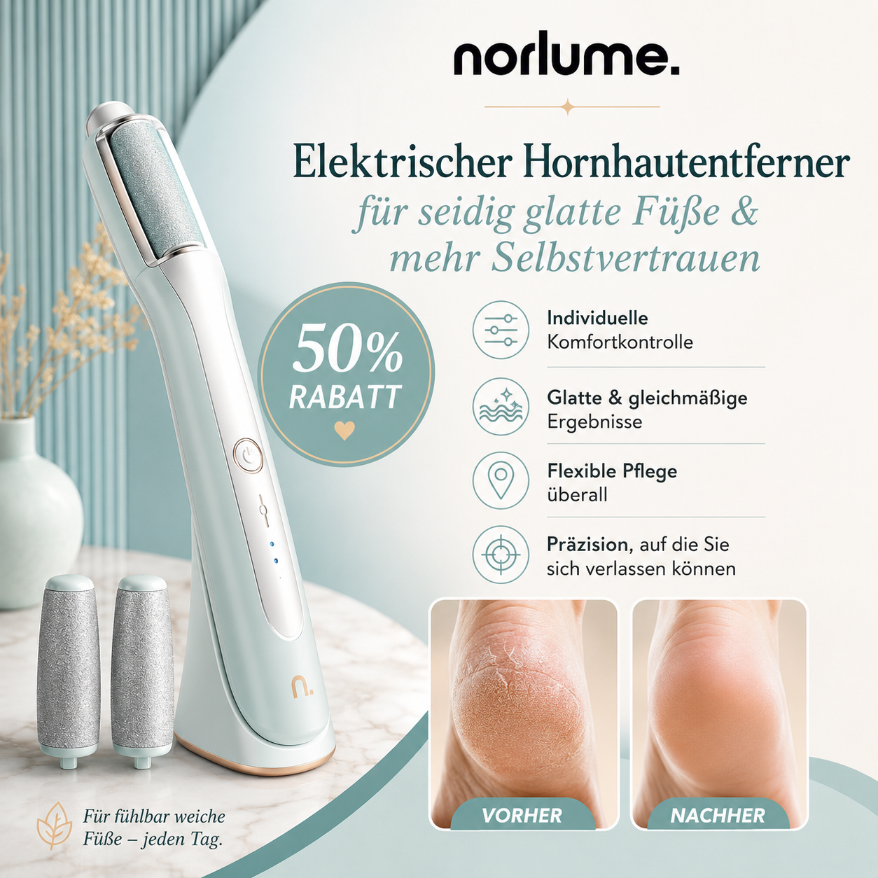 Elektrischer Hornhautentferner mit LED - Kabellos für Fußpflege