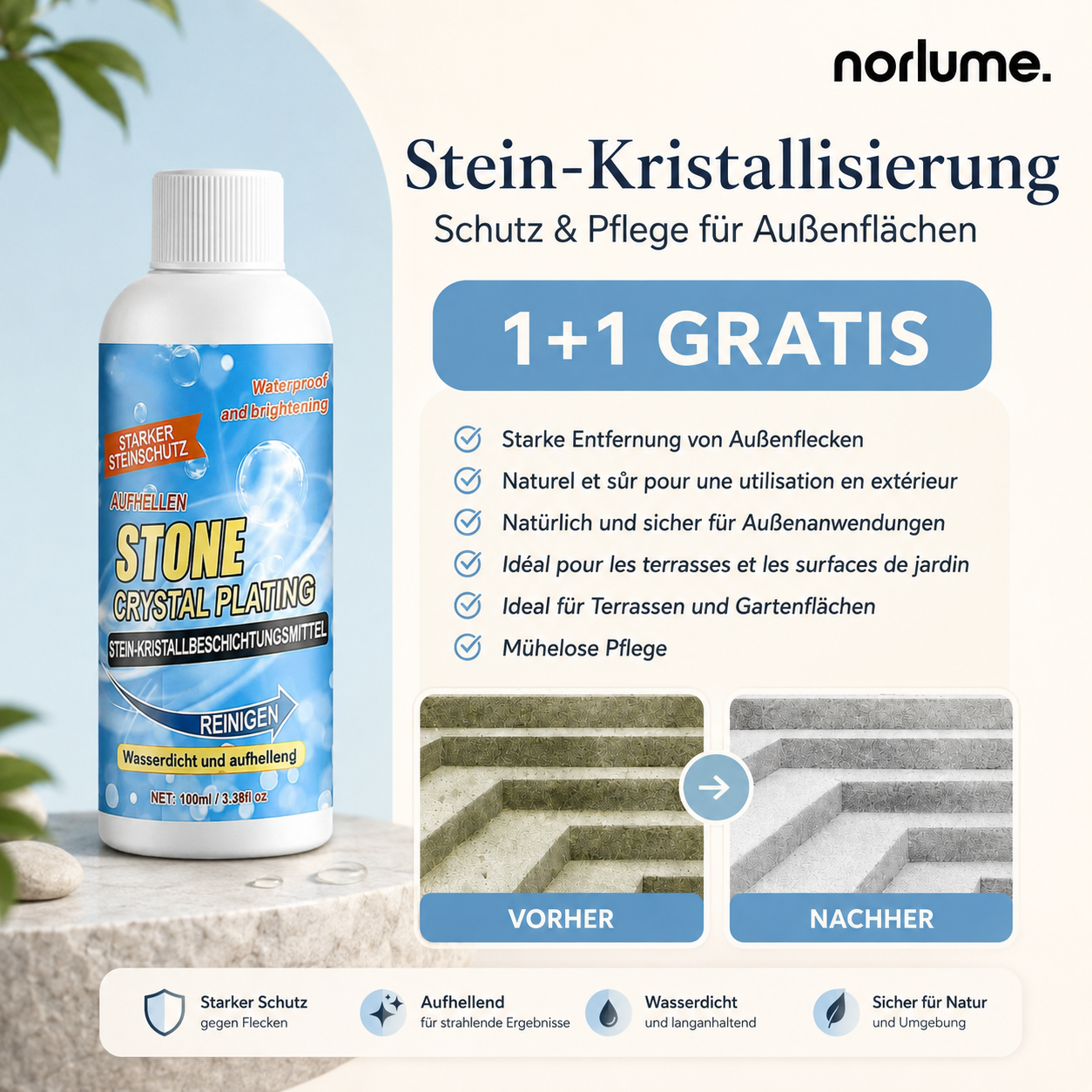 Steinreiniger Fleckenentferner für Naturstein Marmor Granit