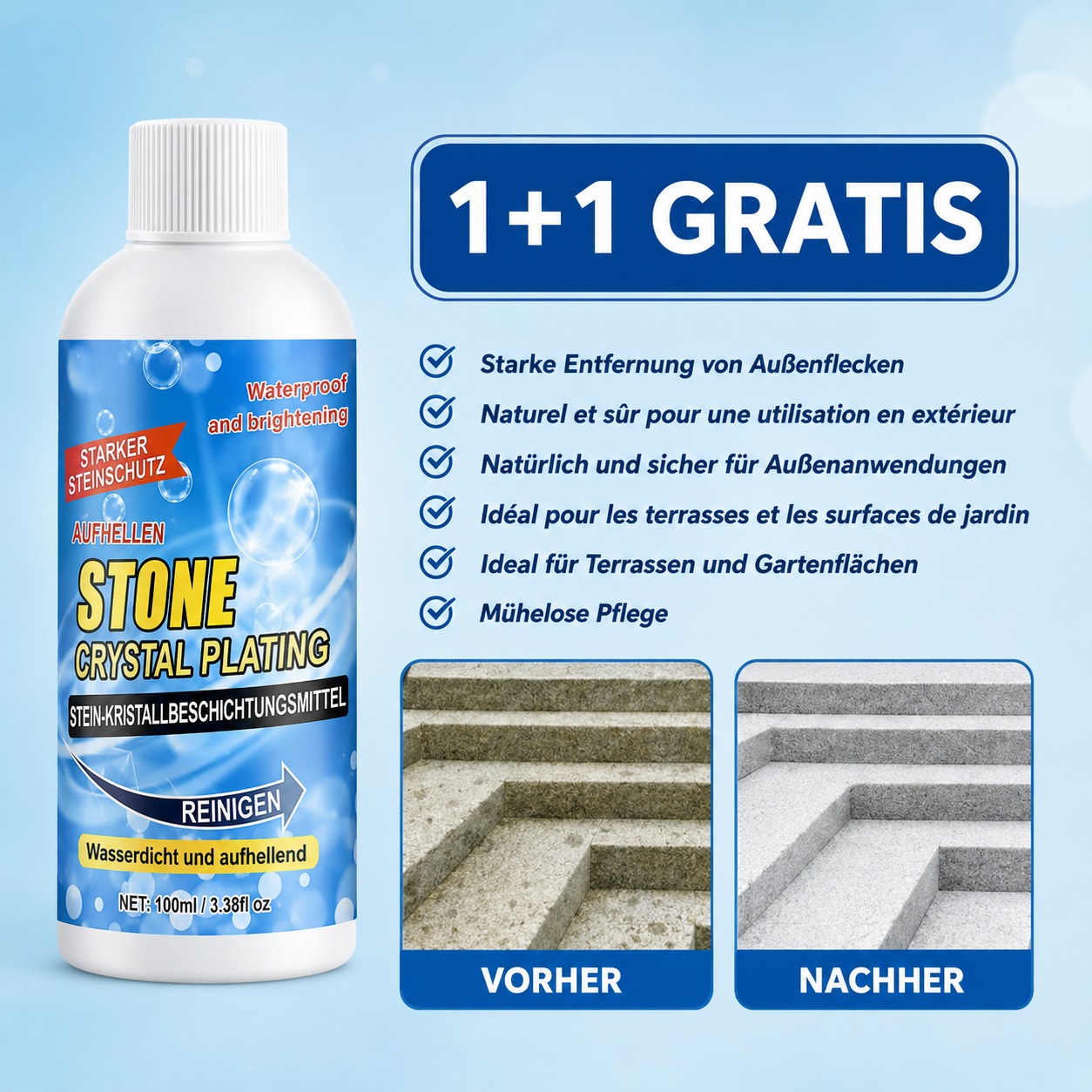 Steinreiniger Fleckenentferner für Naturstein Marmor Granit