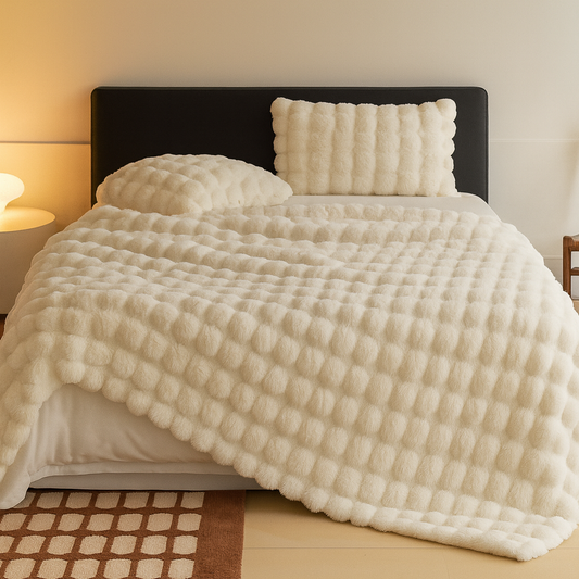 Bublina | Kuscheldecke mit Blasenstruktur in Kaninchenfell-Optik, waschbar