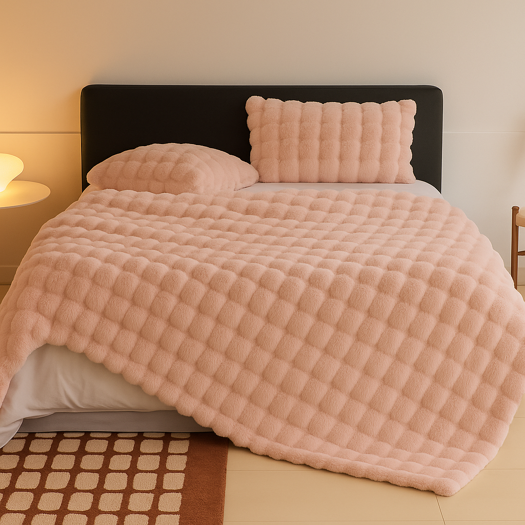 Bublina | Coperta coccolosa con texture a bolle effetto pelliccia di coniglio, lavabile