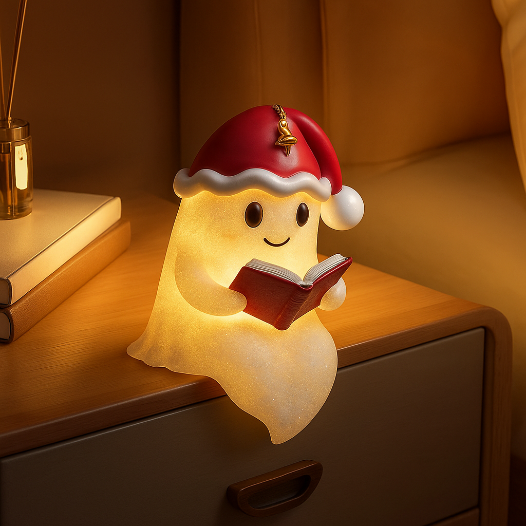 Boolina | Decoración navideña: luz nocturna de fantasma con gorro y LED, 20 cm