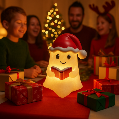 Boolina | Decoración navideña: luz nocturna de fantasma con gorro y LED, 20 cm