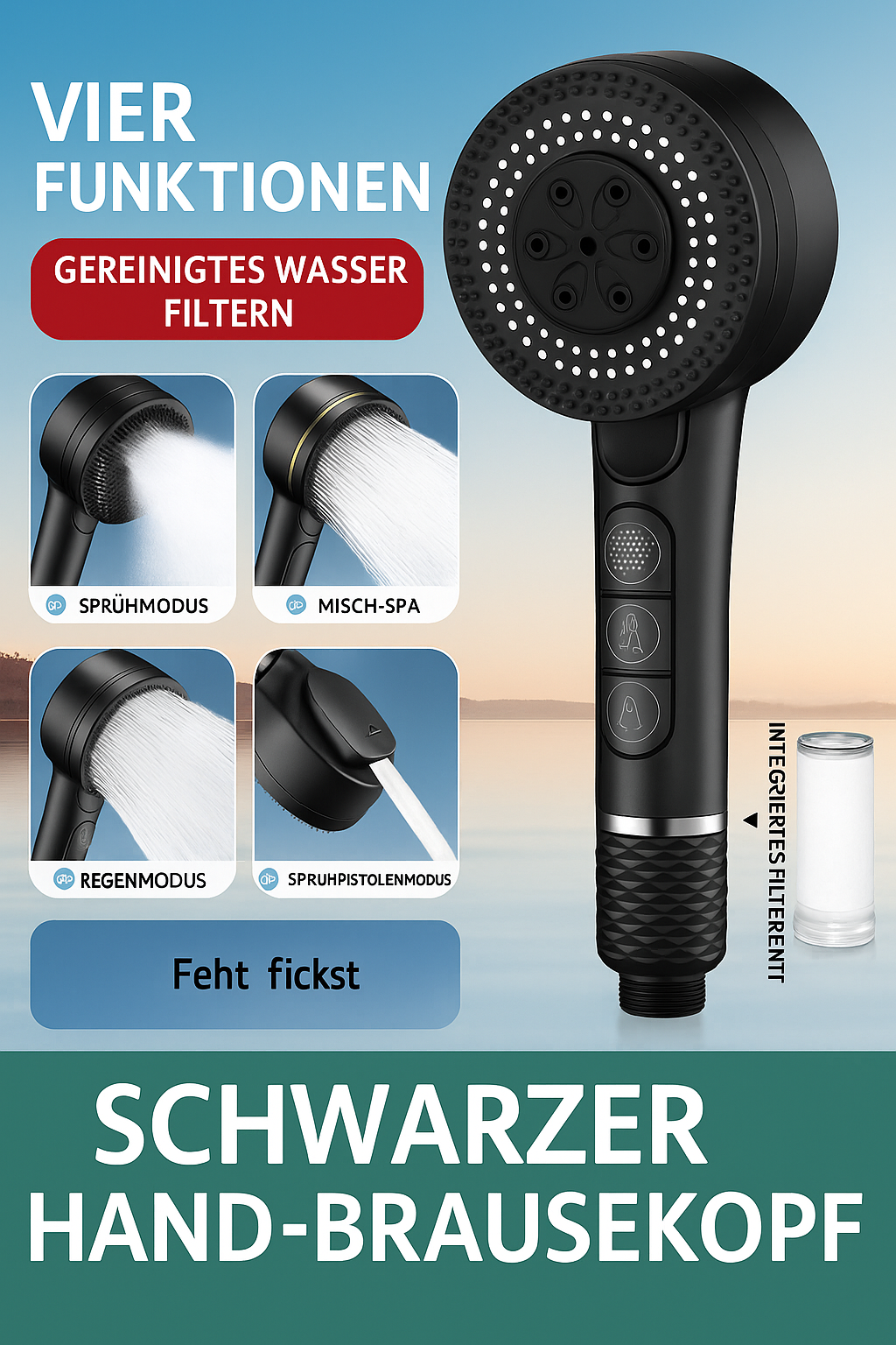 AquaJet PowerDuschkopf | Hochdruck-Handbrause mit 5 Strahlarten
