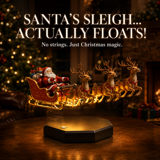 Levitara | Floating Santa Sleigh with 4 Reindeer on Illuminated Magnetic Base