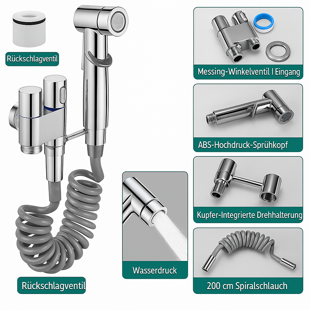 AuriJet Stainless Steel Bidet Sprayer – Toilet Shower with Pressure Control & Ergonomic Handle
