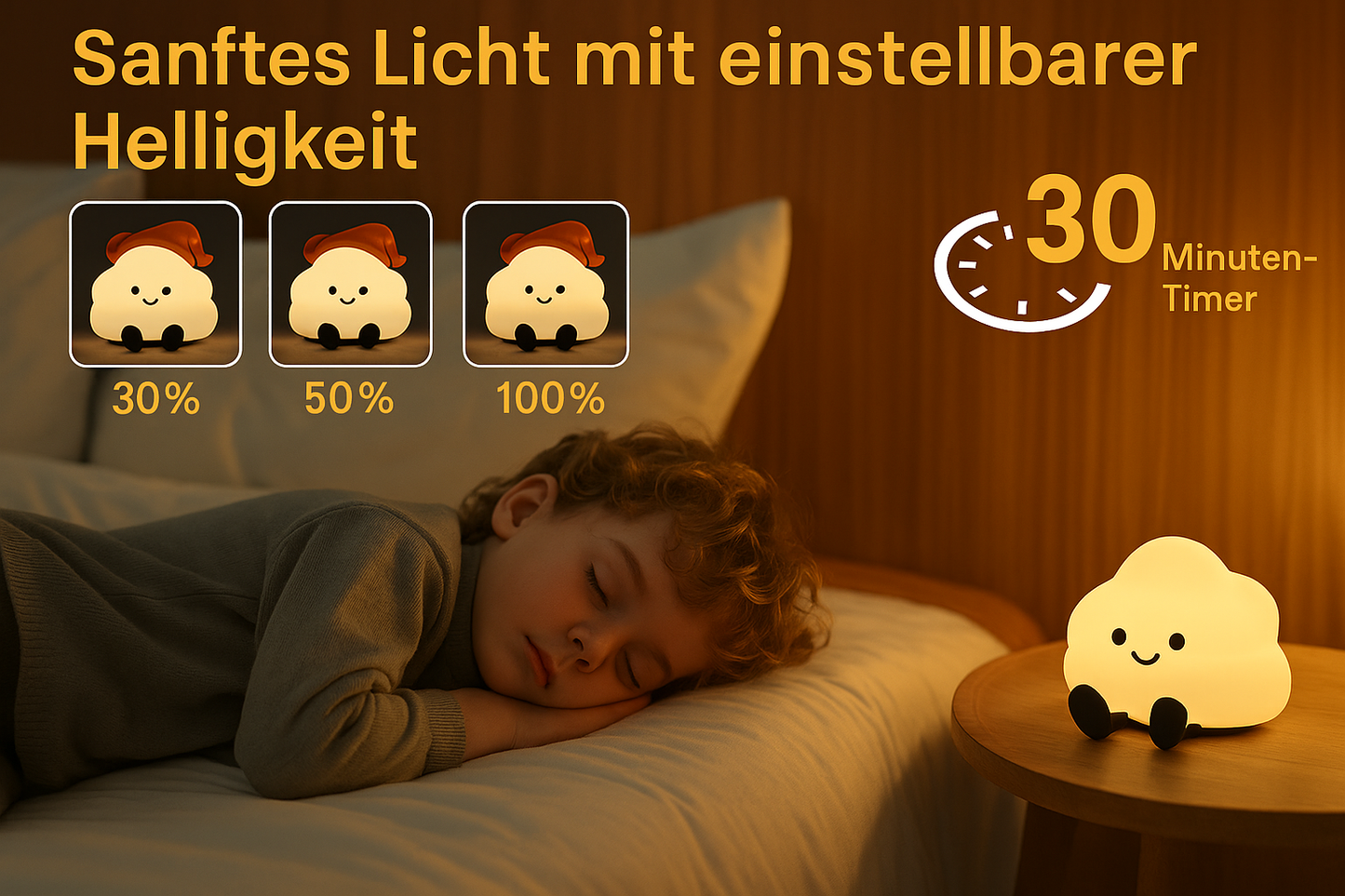 Nuvia Lumo | Lampada da comodino LED ricaricabile USB a forma di nuvola con dimmer touch