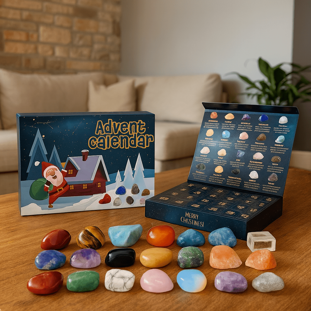 Lithora | Gemstone Advent Calendar with 24 Natural Stones Behind Every Door