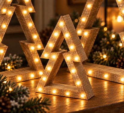 Trinelo | Wooden LED Christmas Decorations, Set of 3 Nested Stars or Trees
