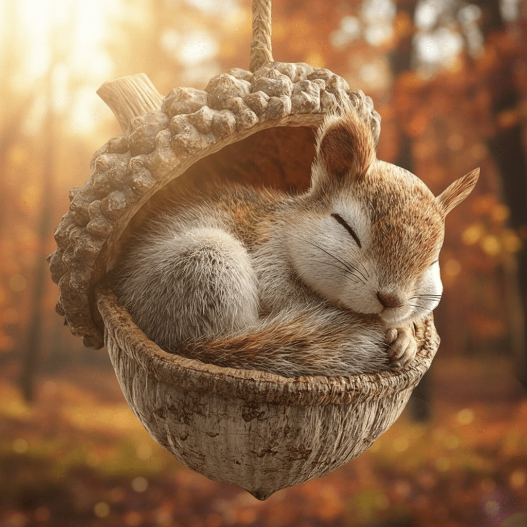 Eichelo | Decorazione natalizia da appendere con animali del bosco dentro ghiande in acrilico, 8 cm