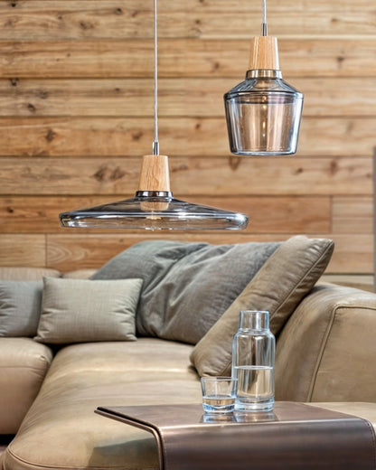 Lampada Loft – Lampada in vetro scandinava moderna con base in legno (E27)