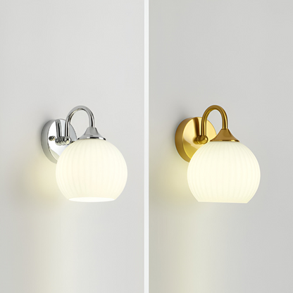 Lunaris – Lampada da parete contemporanea a forma di sfera in vetro con design a strisce e tecnologia LED