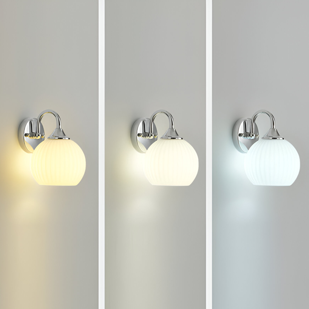 Lunaris – Lampada da parete contemporanea a forma di sfera in vetro con design a strisce e tecnologia LED