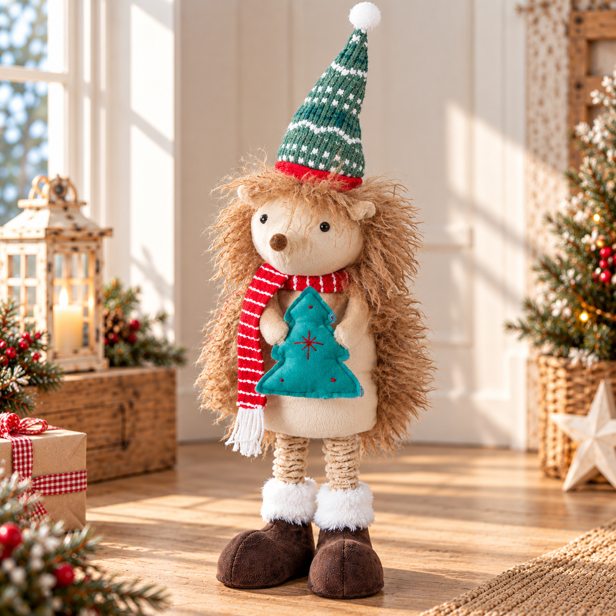 Pikkel | Erizo de peluche de pie para Navidad con patas extensibles, 45–75 cm