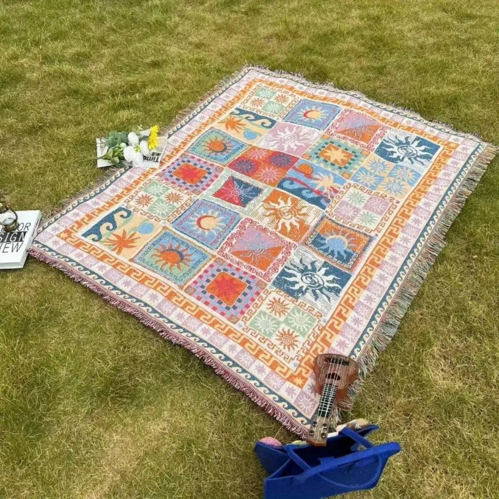 Coperta da picnic outdoor | Spessa e resistente | Mix di microfibra | Con frange