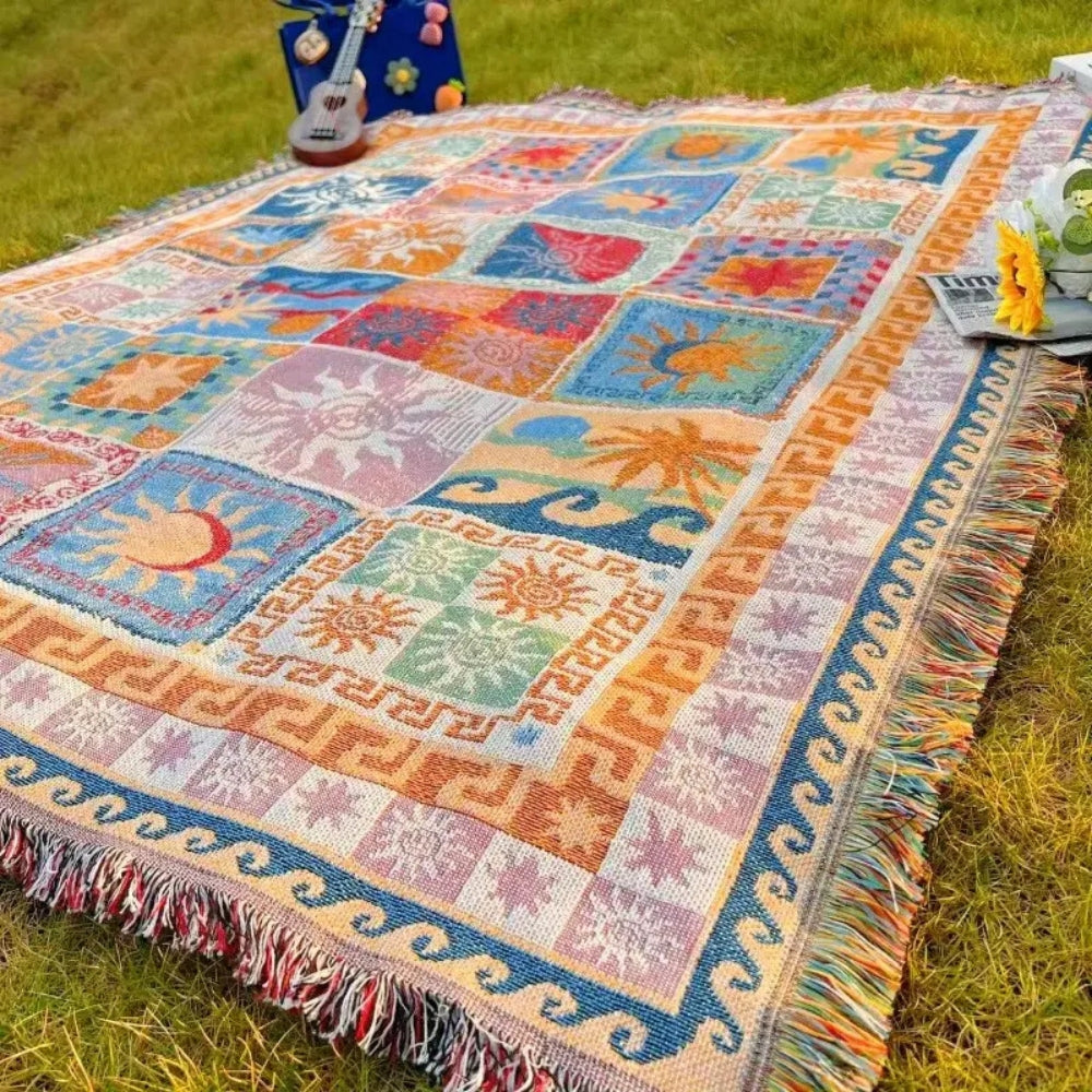 Coperta da picnic outdoor | Spessa e resistente | Mix di microfibra | Con frange