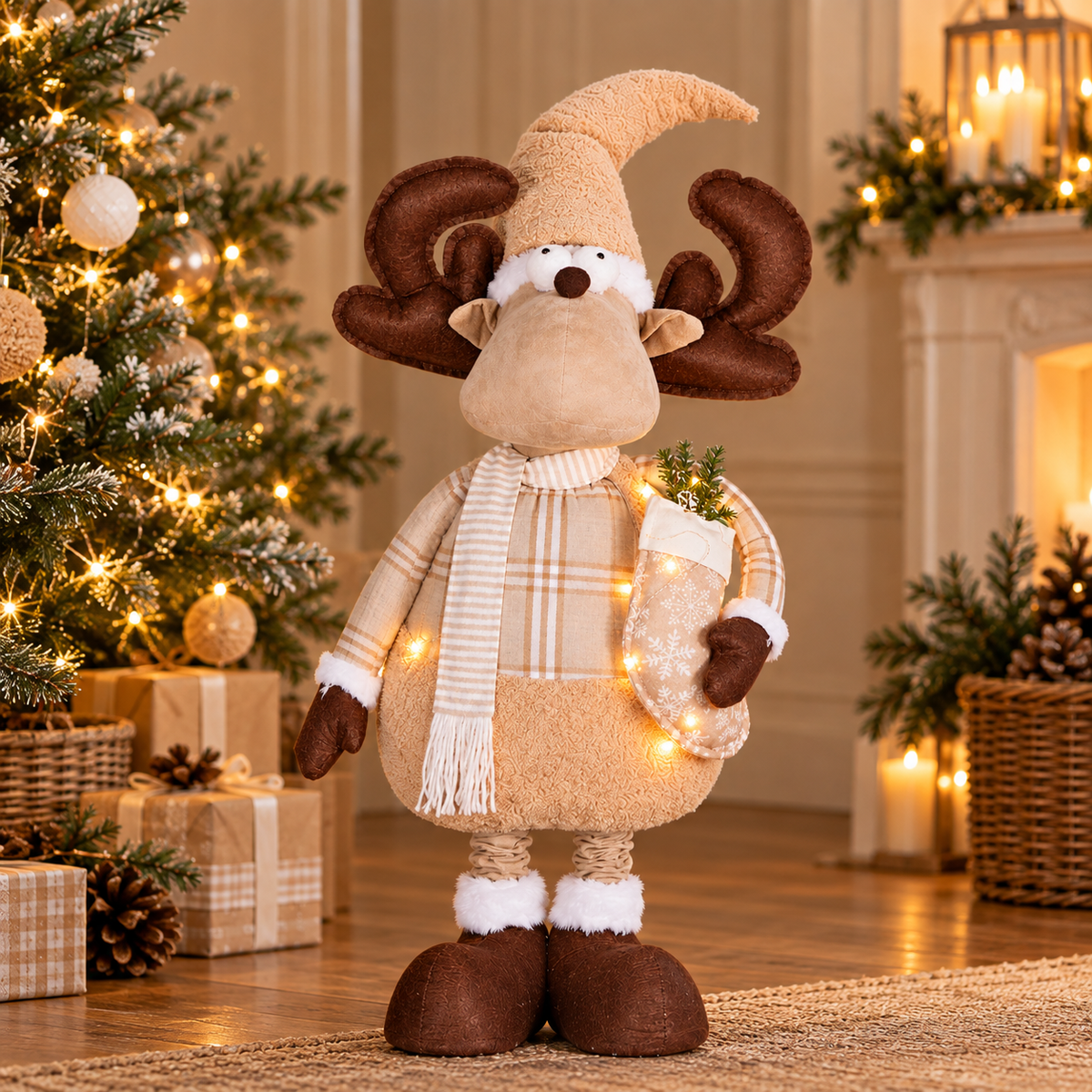 Rentelo | Renna gigante in peluche con LED e gambe telescopiche, fino a 190 cm
