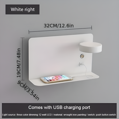 Lampada da parete DualDelight | Lampada da comodino LED in alluminio | Con mensola e porta USB per la ricarica