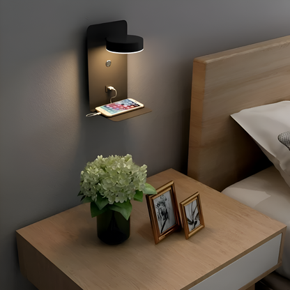 Lampada da parete DualDelight | Lampada da comodino LED in alluminio | Con mensola e porta USB per la ricarica