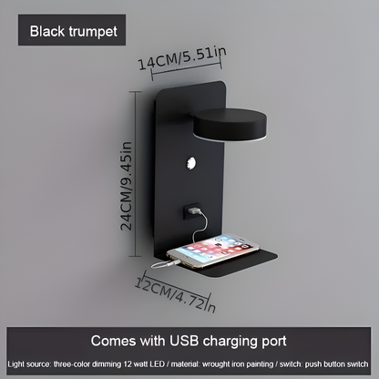 Lampada da parete DualDelight | Lampada da comodino LED in alluminio | Con mensola e porta USB per la ricarica