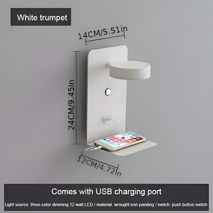 Lampada da parete DualDelight | Lampada da comodino LED in alluminio | Con mensola e porta USB per la ricarica